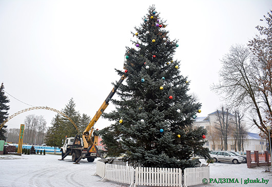 В Глуске украшают главную новогоднюю елку